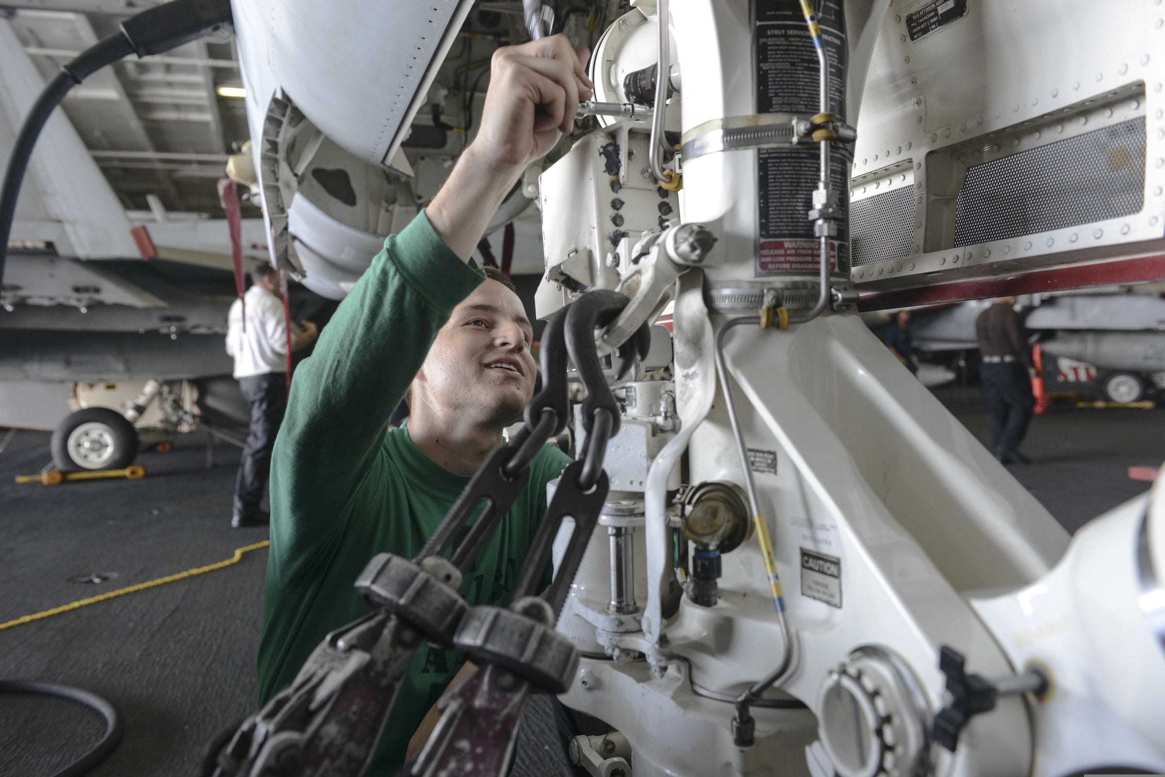 Avionics maintenance on an EA-18G Growler